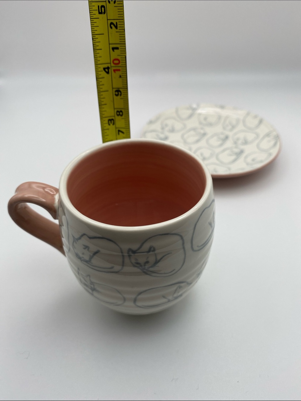 Cute Anthropologie cat cats cup and soucer for coffee espresso white pink new - Picture 12 of 13